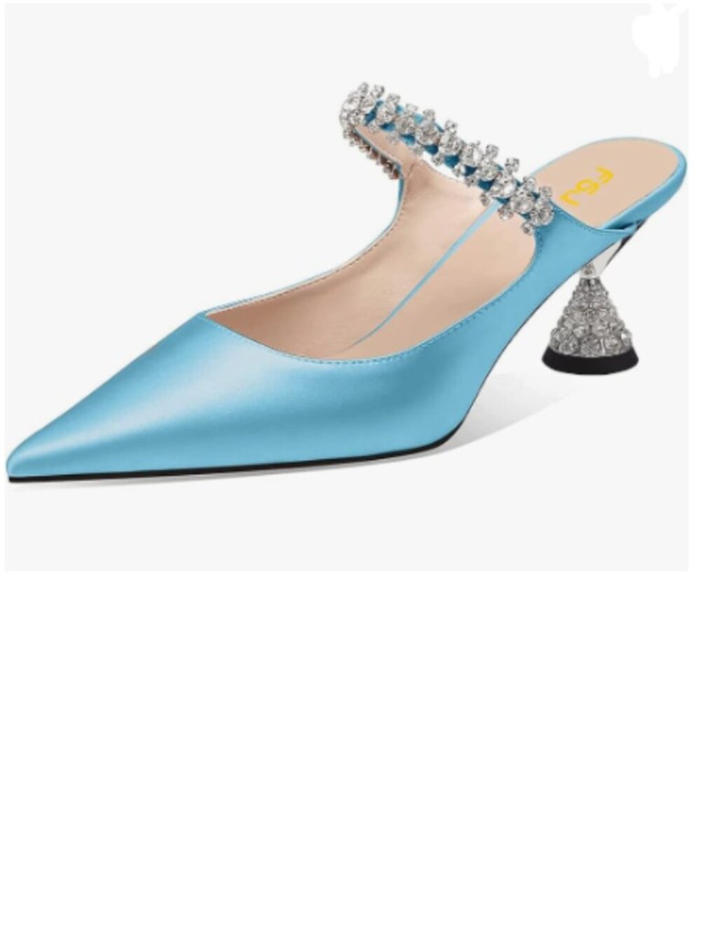 FSJ Baby Blue Rhinestone Cone Low Heel Mules Closed Pointed Toe One Strap Sandal
